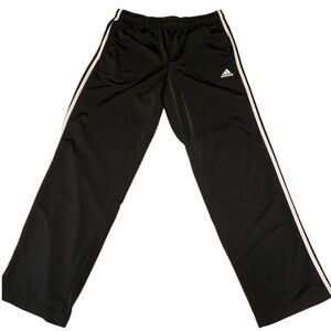 Adidas 3 Stripe Black W White Stripe Track Pants Pockets Men's Size Large